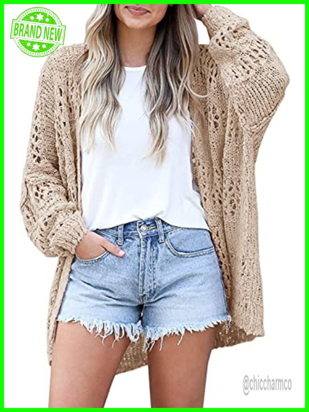 Lightweight Open Front Crochet Knit Cardigan Batwing Long Sleeve Women's Summer